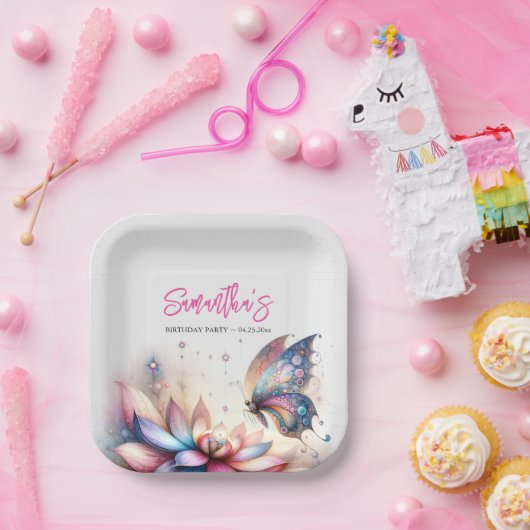Blumenschmetterling Geburtstag entledigen Pappteller (Party)