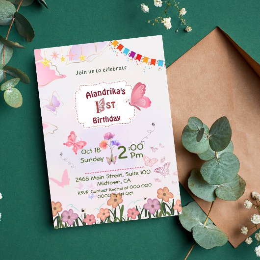 Blumenschmetterling pink & weiß 1. einladung