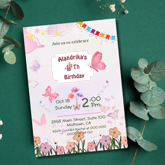 Blumenschmetterling pink & weiß 4. einladung