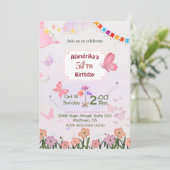 Blumenschmetterling pink & weiß 5. einladung (Stehend Vorderseite)