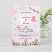 Blumenschmetterling pink & weiß 5. einladung (Stehend Vorderseite)