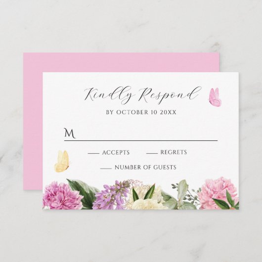 Blumenschmetterling RSVP Karte (Vorne/Hinten)