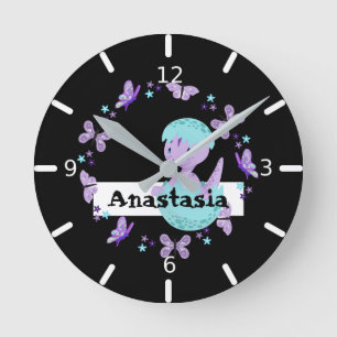 Blumenschmetterling Wreath - Baby Dinosaurier Runde Wanduhr