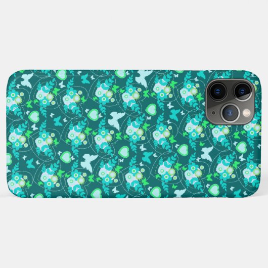 Blumenschmetterlinge & Herzen Jade Green iPhone Ca Case-Mate iPhone Hülle (Rückseite (Horizontal))