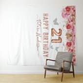 Blumenschmetterlinge Rosa Glückwunsch 21. Geburtst Wandteppich (Beispiel (Horizontal))