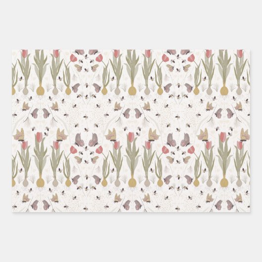 Blumenschmetterlinge und Bienen Geschenkpapier Set (Vorderseite)