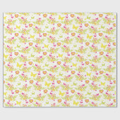 Blumenschmetterlinge und Herz-Frühlingsmuster Geschenkpapier (Flach)