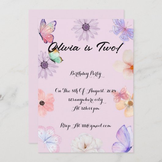 Blumenschmetterlinge zum Geburtstag Save The Date (Vorne/Hinten)