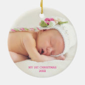 Blumenschmetterlings-1. erstes WeihnachtsFoto Keramik Ornament (Hinten)