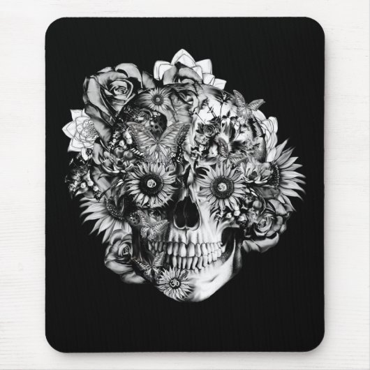 Blumenschmetterlings-Ohmschädelillustration im Mousepad (Vorne)