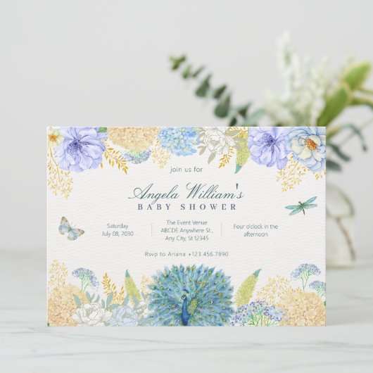 Blumenschmetterlingsdusche Einladung (Stehend Vorderseite)