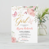 Blumenschmetterlingsmädchen-Babyparty Einladung (Stehend Vorderseite)