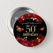 Blumenschmetterlingstaste der 50. Geburtstagsparte Button (Vorne & Hinten)