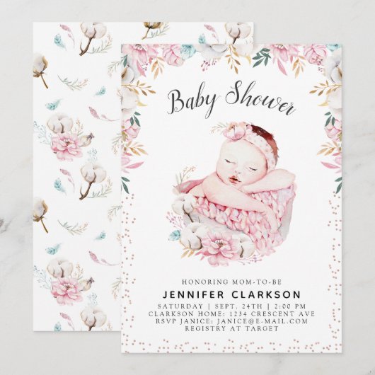 Blumenschmuck-Dusche Einladung (Vorne/Hinten)