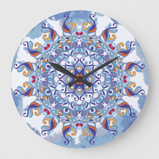 Blumenschmuck, künstlerisches Design. Große Wanduhr (Vorderseite)