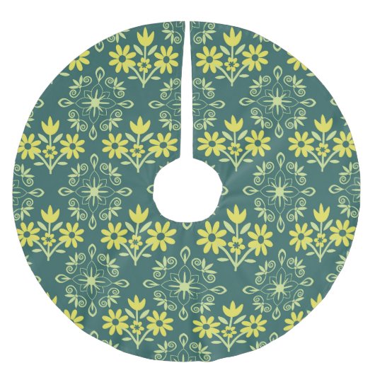 Blumenschmuck, nahtlos elegantes Muster. Polyester Weihnachtsbaumdecke (Vorderseite)