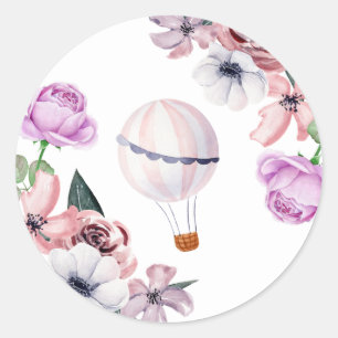 Blumenschöne Heißluftballon-Reise-Brautabschiedspa Runder Aufkleber