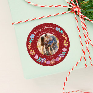 Blumenschrei Katzenkätzchen Weihnachts-Foto Runder Aufkleber