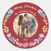 Blumenschrei Katzenkätzchen Weihnachts-Foto Runder Aufkleber (Vorderseite)