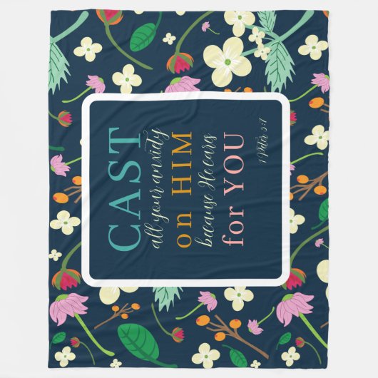 Blumenschrift 1 Peter 5:7 Fleecedecke (Vorderseite)