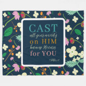 Blumenschrift 1 Peter 5:7 Fleecedecke (Vorderseite (Horizontal))