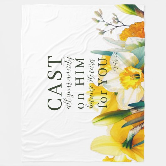 Blumenschrift 1 Peter 5:7 Fleecedecke (Vorderseite)