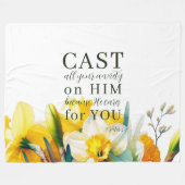 Blumenschrift 1 Peter 5:7 Fleecedecke (Vorderseite (Horizontal))