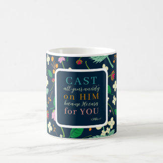 Blumenschrift 1 Peter 5:7 Kaffeetasse