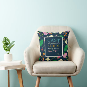 Blumenschrift 1 Peter 5:7 Kissen