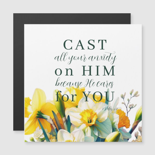 Blumenschrift 1 Peter 5:7 Magnet (Vorne/Hinten)