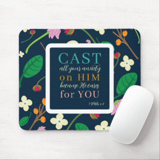 Blumenschrift 1 Peter 5:7 Mousepad