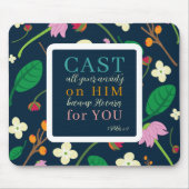 Blumenschrift 1 Peter 5:7 Mousepad (Vorne)