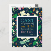 Blumenschrift 1 Peter 5:7 Postkarte (Vorne/Hinten)