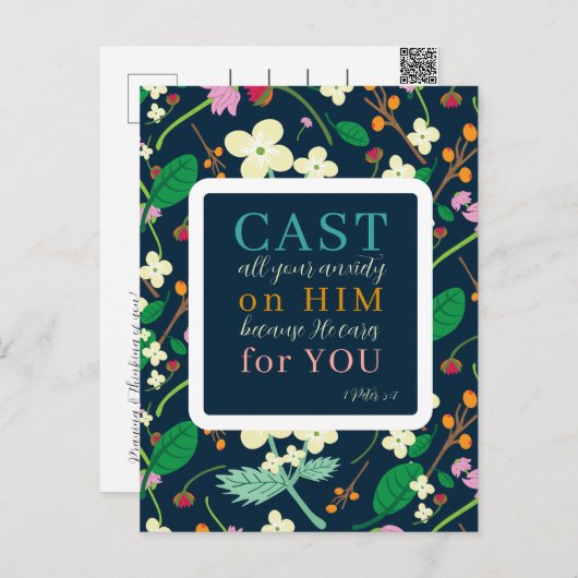 Blumenschrift 1 Peter 5:7 Postkarte (Vorne/Hinten)