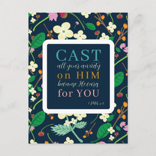 Blumenschrift 1 Peter 5:7 Postkarte (Vorderseite)