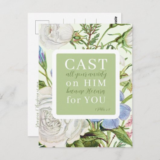 Blumenschrift 1 Peter 5:7 Postkarte (Vorne/Hinten)