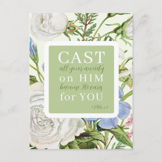 Blumenschrift 1 Peter 5:7 Postkarte (Vorderseite)