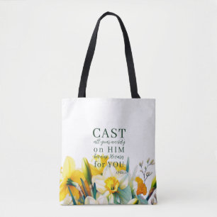 Blumenschrift 1 Peter 5:7 Tasche