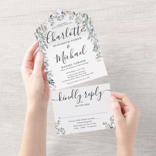 Blumenschrift All In One Einladung (Abreißen)