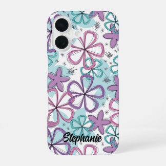 Blumenschrift - Blume mit Sternen und Markierungen iPhone 16 Hülle