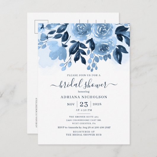 Blumenschrift Botanisches Brautparty Einladungspostkarte (Vorne/Hinten)