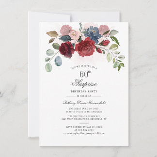 Blumenschrift Burgundy Blush 60. Geburtstagsparty Einladung