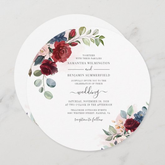 Blumenschrift Burgundy Botanische Moderne Hochzeit Einladung (Vorne/Hinten)