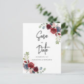 Blumenschrift Burgundy Wedding speichern das Datum Ankündigungspostkarte (Stehend Vorderseite)