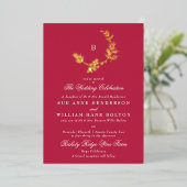 Blumenschrift Classic Monogram Red Magenta Wedding Folieneinladung (Stehend vorne)