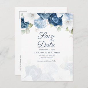 Blumenschrift Dusty Blue Wedding speichern das Dat Ankündigungspostkarte