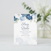 Blumenschrift Dusty Blue Wedding speichern das Dat Ankündigungspostkarte (Stehend Vorderseite)