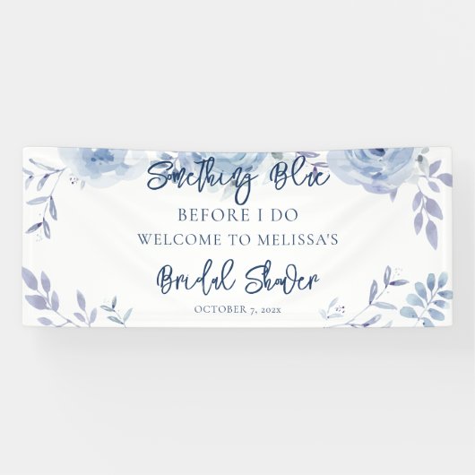 Blumenschrift Etwas Blue Brautparty Banner (Horizontal)