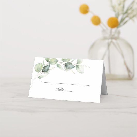 Blumenschrift Eukalyptus Greenery Wedding Platzkarte (Vorderseite)