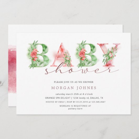 Blumenschrift für Aquarellbilder - Einladung zur B (Vorne/Hinten)